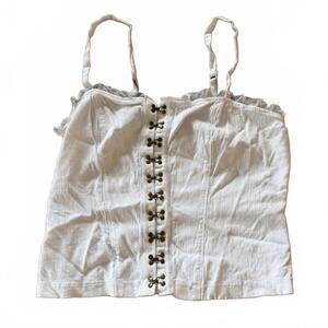 INTIMATELY FREE PEOPLE white lace trim hook-and-eye corset tank top SZ S